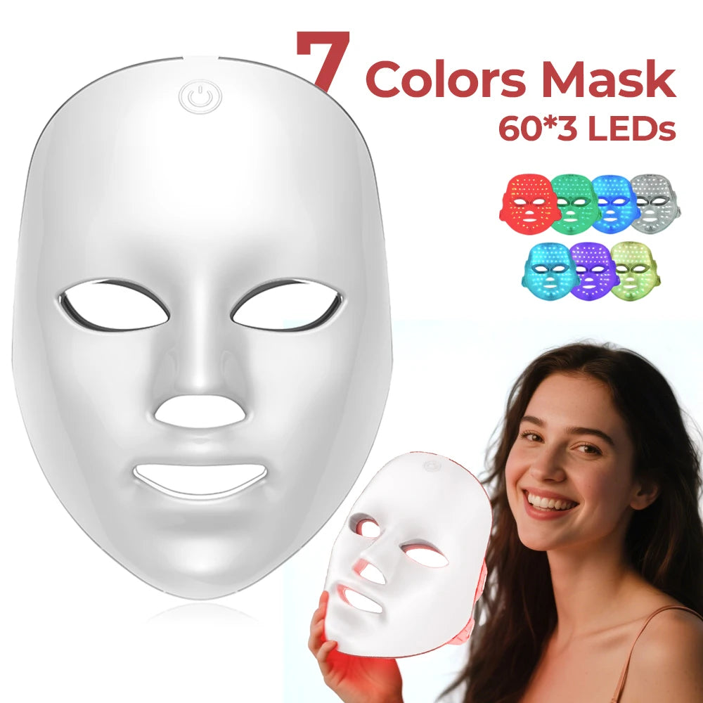 foreverlily 7 Colors Photon Facial LED Mask Red Light Therapy Anti Aging Face Neck Beauty Mask Relaxation Treatment Anti-Wrinkle