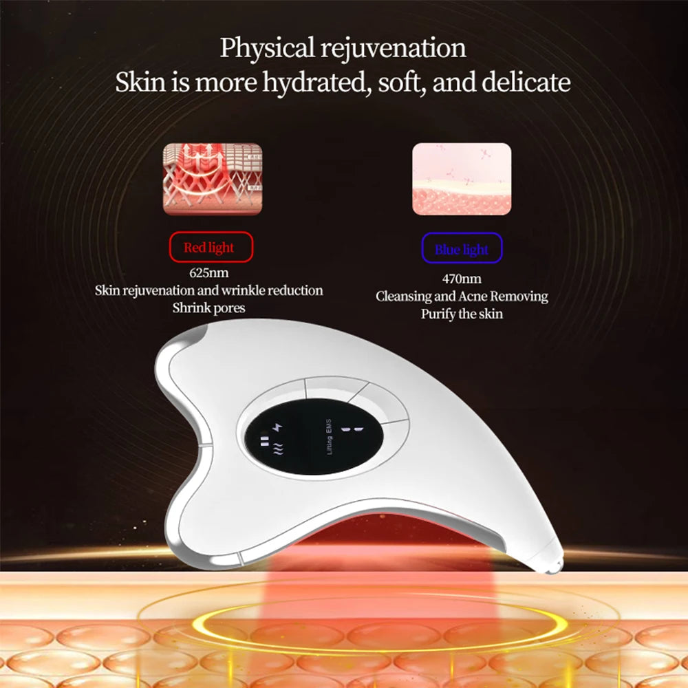 Microcurrent Face Lift Machine Electric Guasha Massage Scraping Red Blue Light Heating Beauty Skin Lifting Facial Body Massager